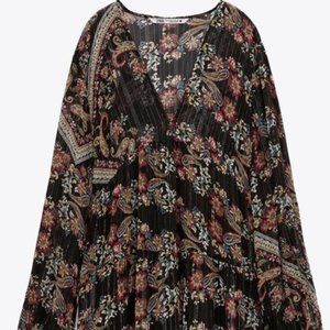 Zara Metallic Thread Paisley Print Boho Mini Dress